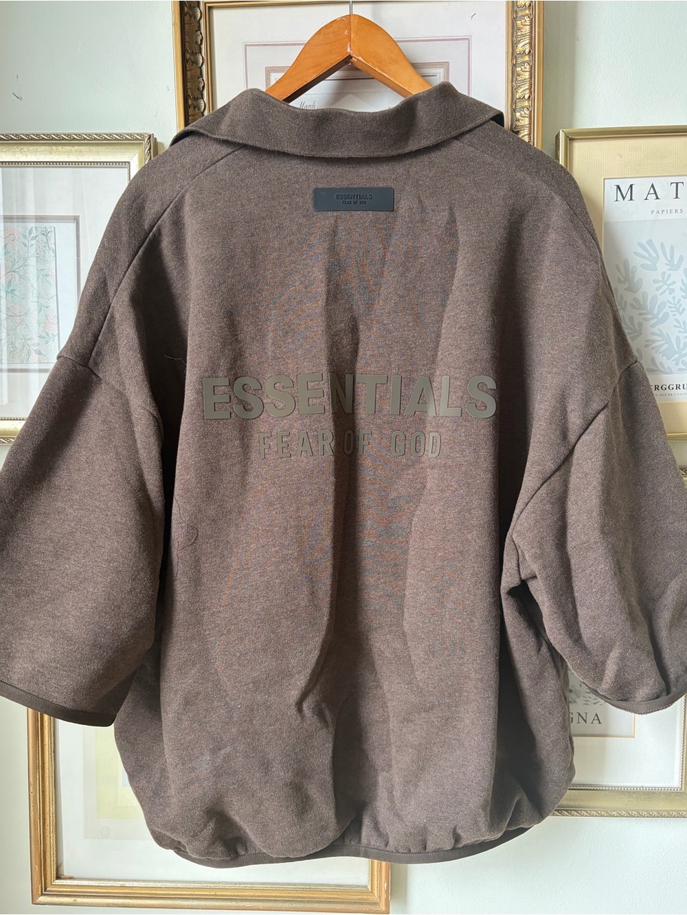 Fear of God Essentials Heather Wood 3/4 Sleeve Polo Sweatshirt Large - Picture 12 of 16